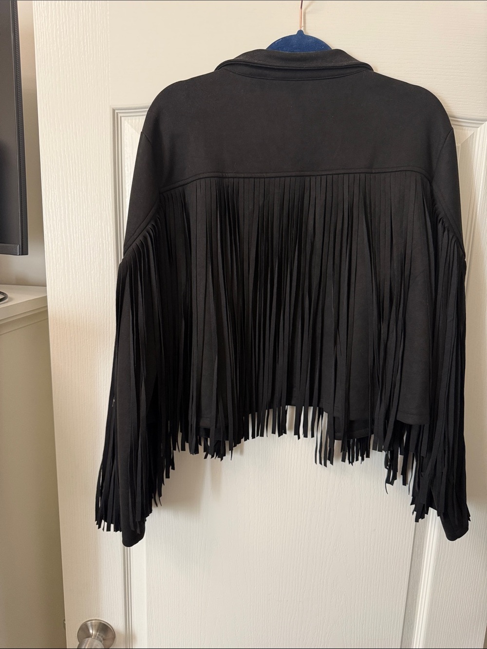 PrettyGarden Black Fringe Leather-Style Jacket - Picture 7 of 8